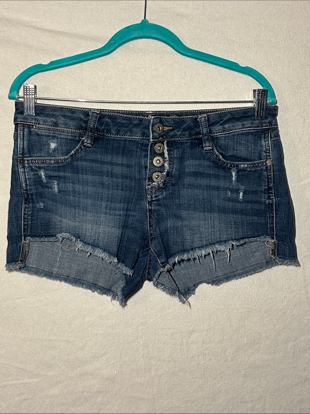 Classic Button-Front Dark Blue Denim Shorts